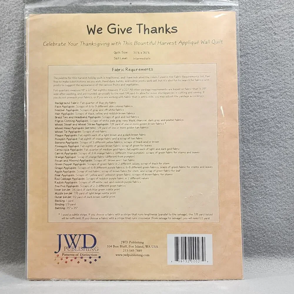 WE GIVE THANKS Wall Quilt Pictorials by Charlotte Warr Andersen 30.5